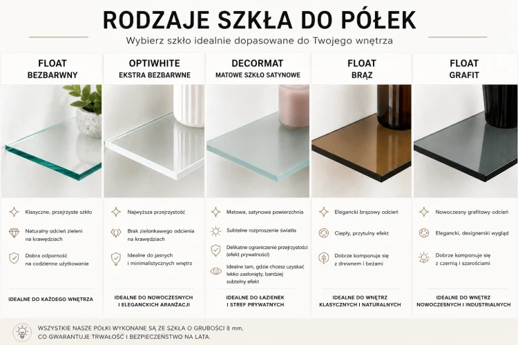 Półka szklana grafitowa 8mm 50x14cm czarne uchwyty