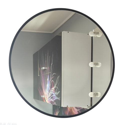 R-AL Glass Lustro okrągłe w czarnej ramie MDF – rama zlicowana, Ø50 cm