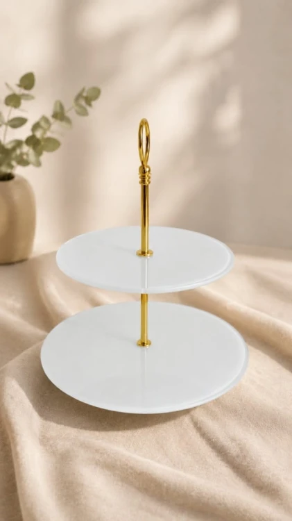 Patera 2 piętrowa szkło Biała + złoty stelaż | candy bar wesele słodki stół