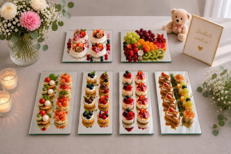 Tacka lustrzana 25x50 srebrna Patera dekoracyjna Słodki stół Candy bar