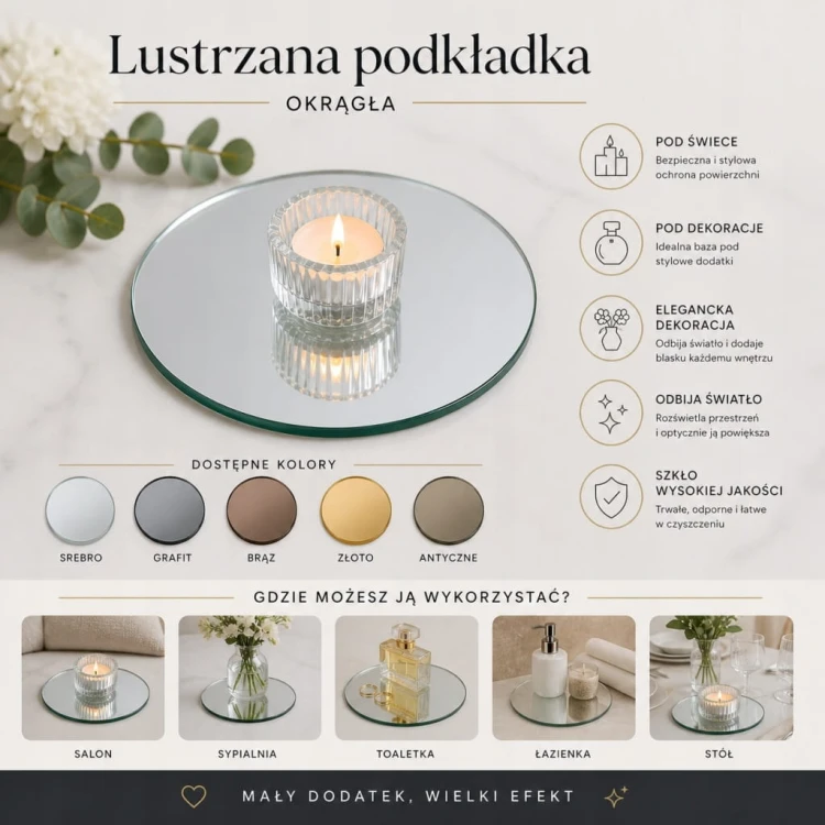 Szklana Podkładka Dekoracyjna okrągła Lustro brązowe brąz fi25cm Pod świece