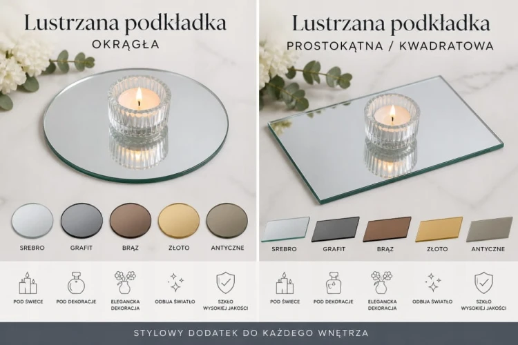Szklana Podkładka Dekoracyjna okrągła Lustro złote fi20 cm Pod świece taca