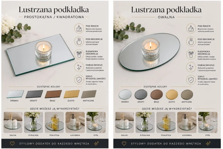 Szklana Podkładka Dekoracyjna okrągła lustro grafit fi30 cm Pod świece taca