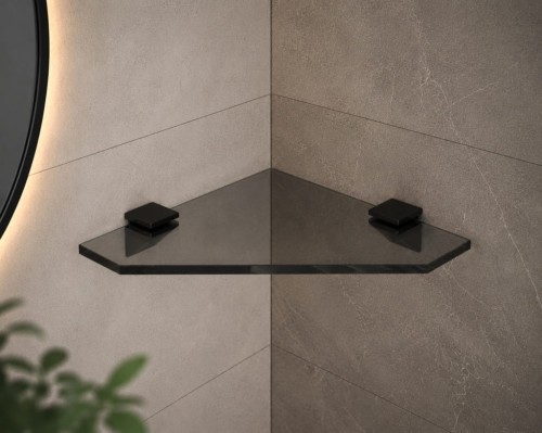Półka szklana narożna pod prysznic 25x25 8mm grafit czarne uchwyty