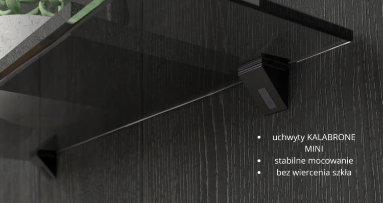 Półka szklana narożna pod prysznic 30x30 8mm bezbarwna czarne uchwyty