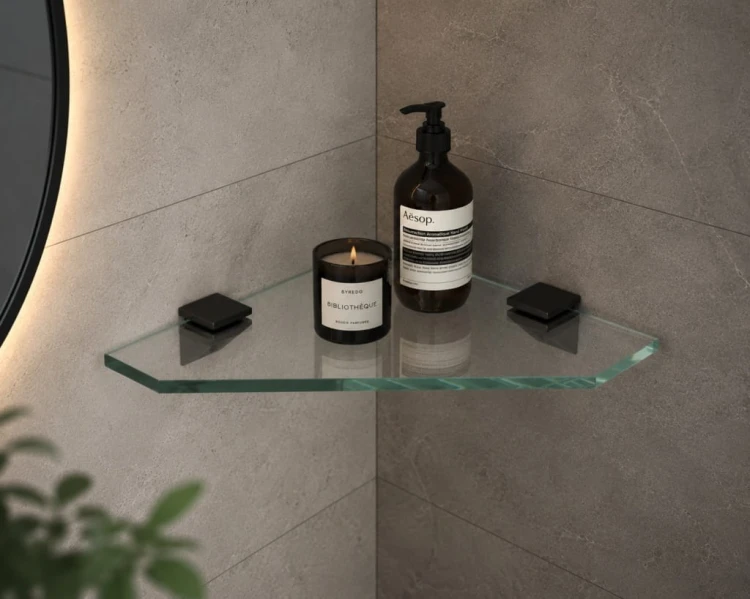 Półka szklana narożna pod prysznic 25x25 8mm clear optiwhite BEZ UCHWYTÓW
