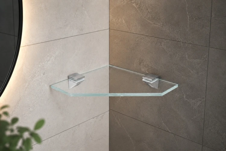 Półka szklana narożna pod prysznic 20x20 8mm bezbarwna optiwhite uchwyty